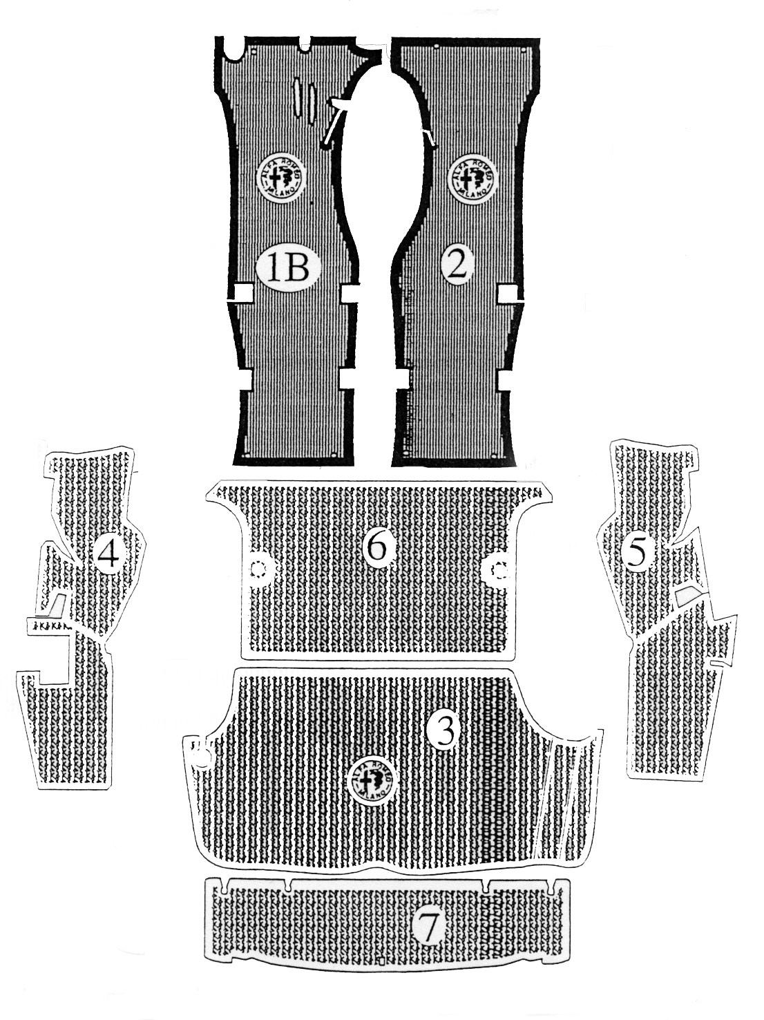 Mats, complete set, grey trunk mats, long style, for GT Jr 1300/1600 with suspended pedals, gas tank boot not included - 10055000ag