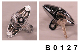 Trunk lock assembly, NOS, with keys, with tongue at bottom, mounts on body under trunk lid - B0127