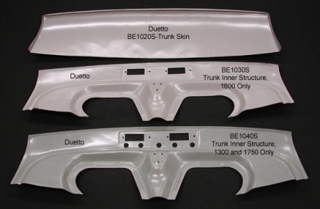 Trunk lid inner structure, stamped steel, 10 1/2 from rear edge, for 1300 & 1750 only, specify if there are 6 holes underneath rear edge to access trunk emblem. - BE1040S