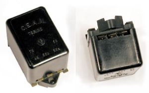 Relay, electrical, black Bakelite box, 63mm x 45mm, 5 spade terminal connectors, CEAM #95051 - E0034X