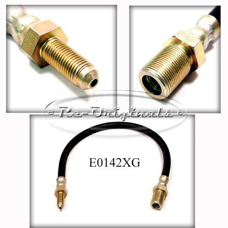 Brake hose, rear, length of hose from fitting nut to other nut is 13 3/4 long.  The thread pitch is 20.  For a 1900 only. - E0142XG