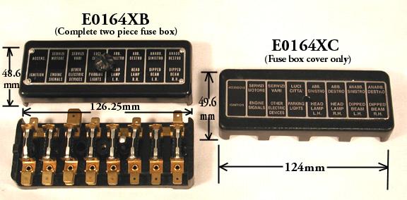 Fuse box, new manufacture, with cover and label in Italian and English, 8 fuse version - E0164XB