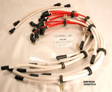 Spark plug wire set, OEM, 365 GTC/4 Gobbone, 1 distributor.  Specify whether the wires insert into the top of the cap with boots or are screwed into place like the earlier cars - ESP9938