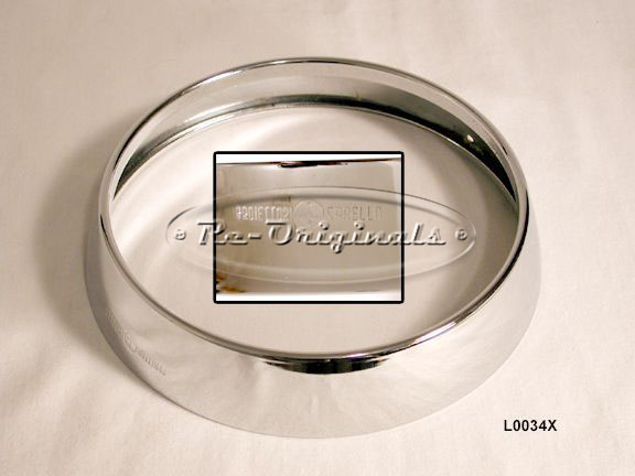 Headlight bezels, large headlight, NOS, Carello script - L0034X