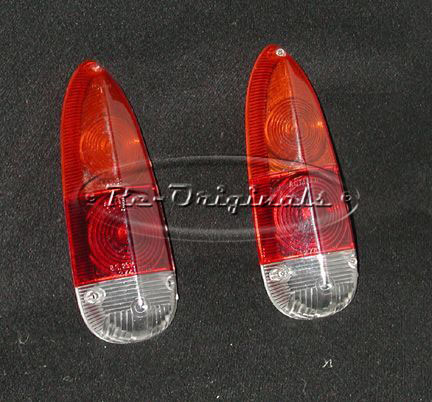 Taillight lens, NOS, 101 style, amber/red/white or amber/red/amber, specify Carello or Altissimo - L0040