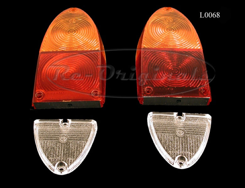 Taillight lens, 101 style, 1300 or 1600, 4 piece set, amber/red and clear, new manufacture - L0068