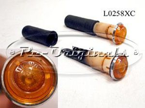 Side maker light assembly, round, 24mm diameter, Euro version cars, NOS, Amber plastic lens.  Style with chromed metal bezel. - L0258XC