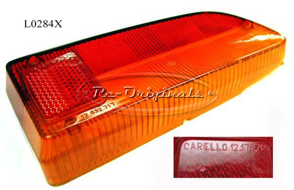 Taillight lens, Carello, NOS, #12.632.717 on right side lens, red on top/ amber on bottom - L0284X