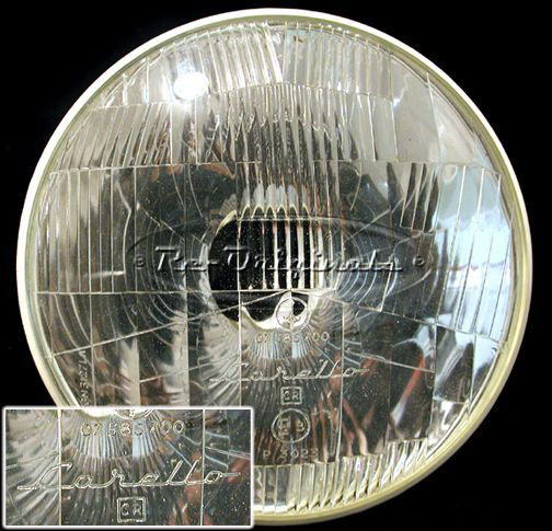 Headlight assembly, NOS, Carello, #07.585.700 on lens, The concourse correct Carello headlight for this model. - L0313X