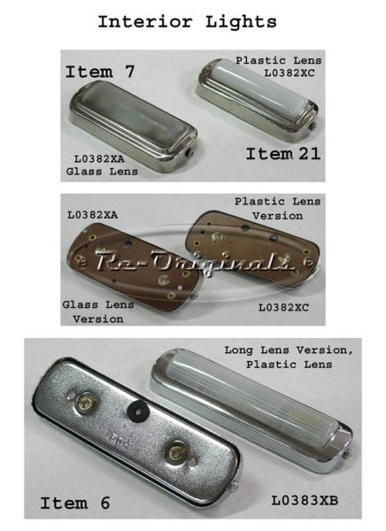 Interior light,Quonset-hut shaped glass lens, 66.7mm x 21.27mm inside a chromed metal bezel 85.4mm x 35.75mm 68.3mm between mounting screw holes on back. - L0382XA