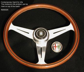 Steering wheel, modern wood, Nardi Classic, with billet aluminum hub, single Nardi horn button - N0003X
