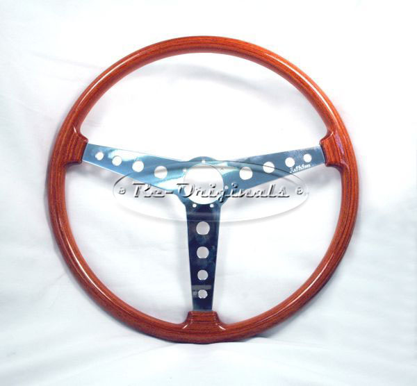 Steering wheel, wood, Hellebore, new manufacture from Italy.  A really accurate example.  Has seven screws to hold it to the hub.  Hubs and horn buttons are available separately.  Original to the Alfa GTA, will fit any 105 car. - N0040X