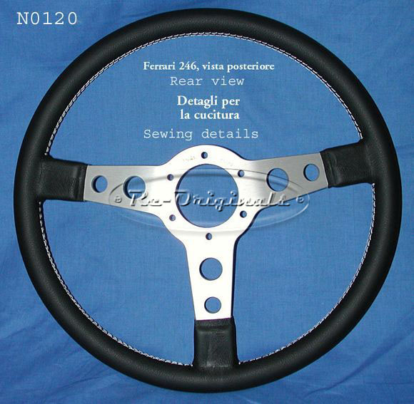 Steering wheel, OEM, Momo, 345mm in diameter, black leather wrap with white stitching, 25mm thick grip.  We have a less expensive version available for $480.00.  See N0120B - N0120