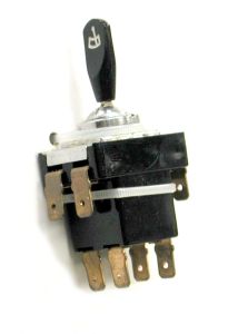 Switch for windshield wiper, 3 position, 2 speed, black, flat toggle with wiper symbol.  Terminals extend down, for 1750 only - NSW138