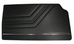 Door panels: 1 horizontal chromed plastic strip near bottom, with correct heat-stitched ribs below and following arm rest pattern near middle of door panel, made on original dies, Black (#20009). - U0019Blk