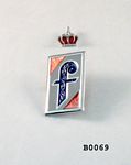 B0069 Emblem, fender, Pininfarina f symbol in lower case with detached crown, cloisonne, 2 pieces, old style