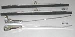 Windshield wiper arms, NOS, style with small bolt that holds wiper arm to wiper mechanism, long, slender, flat chromed blade that windshield wiper blade attaches to with little screw, specify length of body and arm. - B0226