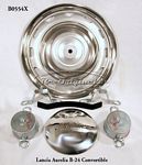 Hub cap set for Lancia Aurelia B24 Convertible.  Nicer than original re-manufacture in stainless steel, both the large, full disc that covers the road wheel and the center hubcap portion that hold it in place.  Supplied with new brackets as well and a spe