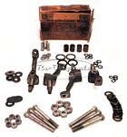 E0256X Upper suspension rebuild kit, NOS, complete with new A arm supports, bushings, seals, brass washers, and nuts; kit is for both sides.  Specify if A arm supports stand alone or are connected.  Verify the diameter of bolts that pass through chassis to hold in place.