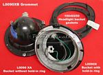 Headlight buckets, NOS, Carello, with headlamp hold-in ring and wiring - L0090X
