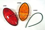 L0302 Taillight lens, 523 style, red, Lucas, new manufacture, better quality than original.  These come with the skinny rubber sealing gasket from lens to base.  For amber lens, see L0302B.