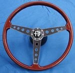 Steering wheel, wood, original Hellebore, completely restored, with hub and newly manufactured horn button.  A work of art from Italy.  Miraveglioso! - N0046