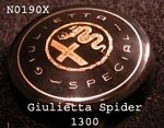 Horn button, NOS, black/gold, 1300 only.  Says Giulietta Special - N0190X