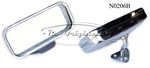 Mirror, rear view, inside, rectangular, small size.  All chrome with Day/Night function, horizontal ribs on back.  Ball mounted stud at rear for adjustment, attaches a wavy post and triangular plate, 3 holes. - N0206B