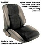 U0301X Seats, sport driving style.  This is a modern, Italian made seat similar in design to an adjustable Recaro.  It is upholstered with Italian vinyl sides with a wide wale corduroy cloth center.